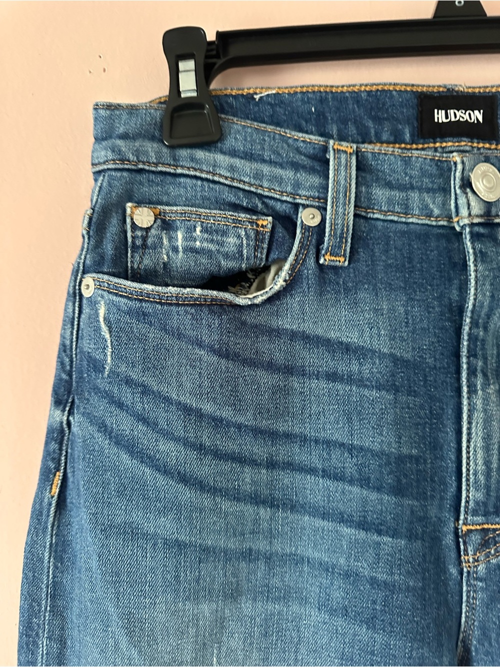 Hudson Zoeey High Rise Straight Cropped Distressed Medium Wash Denim Jeans - Picture 9 of 14